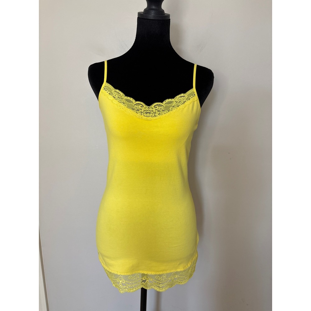 2010s Express Sexy Stretch Bra Cami Medium Yellow Lace Trim Tank Top Adj Straps